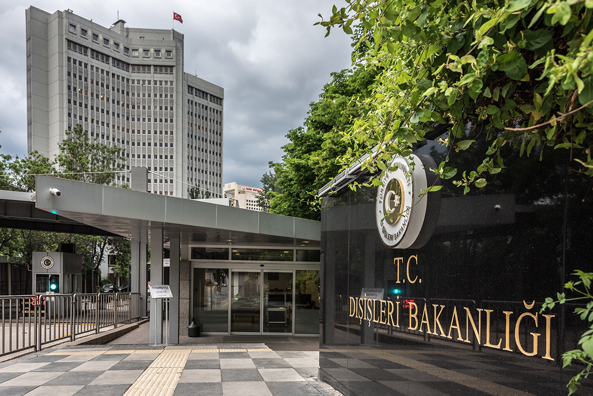 The Republic of Turkey Ministry of Foreign Affairs building rises high in the Ankara skyline. Photo by Diego Cupolo/NurPhoto via Getty Images.